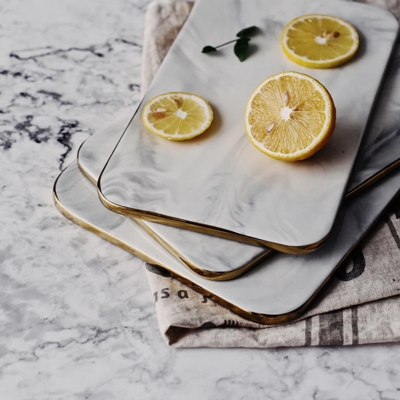 

10/12 Inch Tableware Ceramic Marble Serving Plate for Bread Dessert Sushi Chopping Board for Fruit Cutting Tray Home Dishes