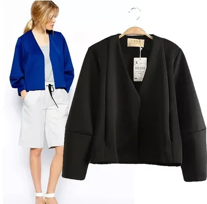 Fashion Women Solid Color Short Lantern Sleeve Bomber