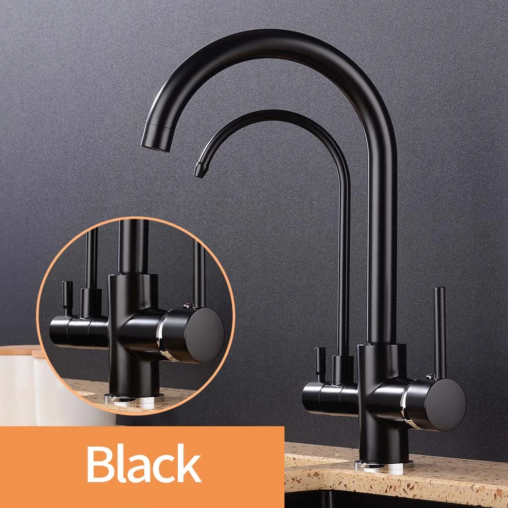 New style Black Kitchen Water Purifica Faucet with Filtered Water Right angle Double Spout Kitchen Tap Bronze Sink Mixer Crane - Цвет: black