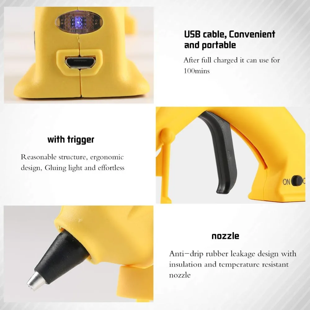 Lithium Battery Hot Melt Glue Gun 8W 3.6V USB charging wireless sol tool using 7MM glue stick