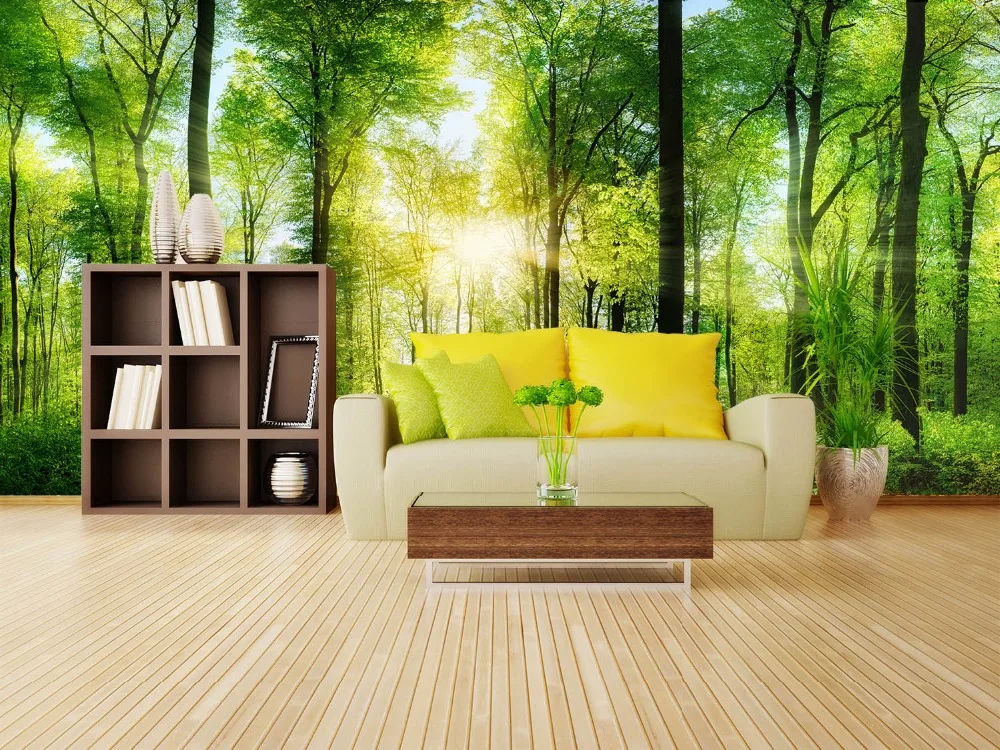 

[Self-Adhesive] 3D Sun Shining Green Plant Forest 2 Wall Paper mural Wall Print Decal Wall Murals