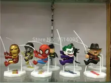 8pcs set Superheroes Q Version Spider man Batman Alien Joker Predators Freddy Jason PVC font b