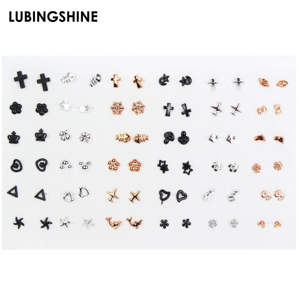

36pair/set Mix Style Gold Silver Color Crown Stud Earring Set Anti Allergic Star Heart Earrings For Women Girl Fashion Jewelry