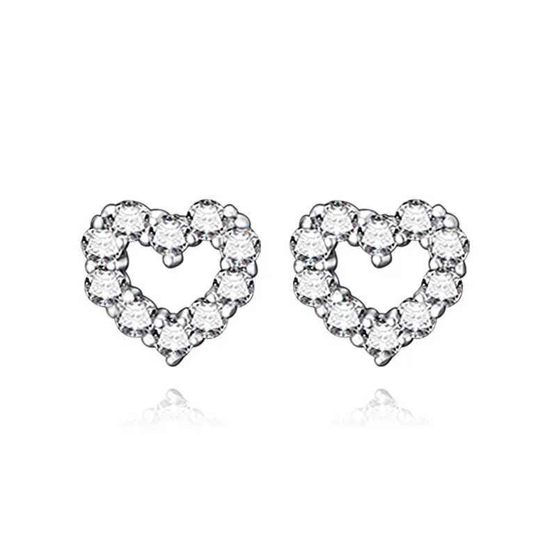 

VOJEFEN 925 Sterling Silver Heart Stud Earrings Cubic Zirconia Earrings Stud Sweet Heart Small Stud Earrings for Women Girls
