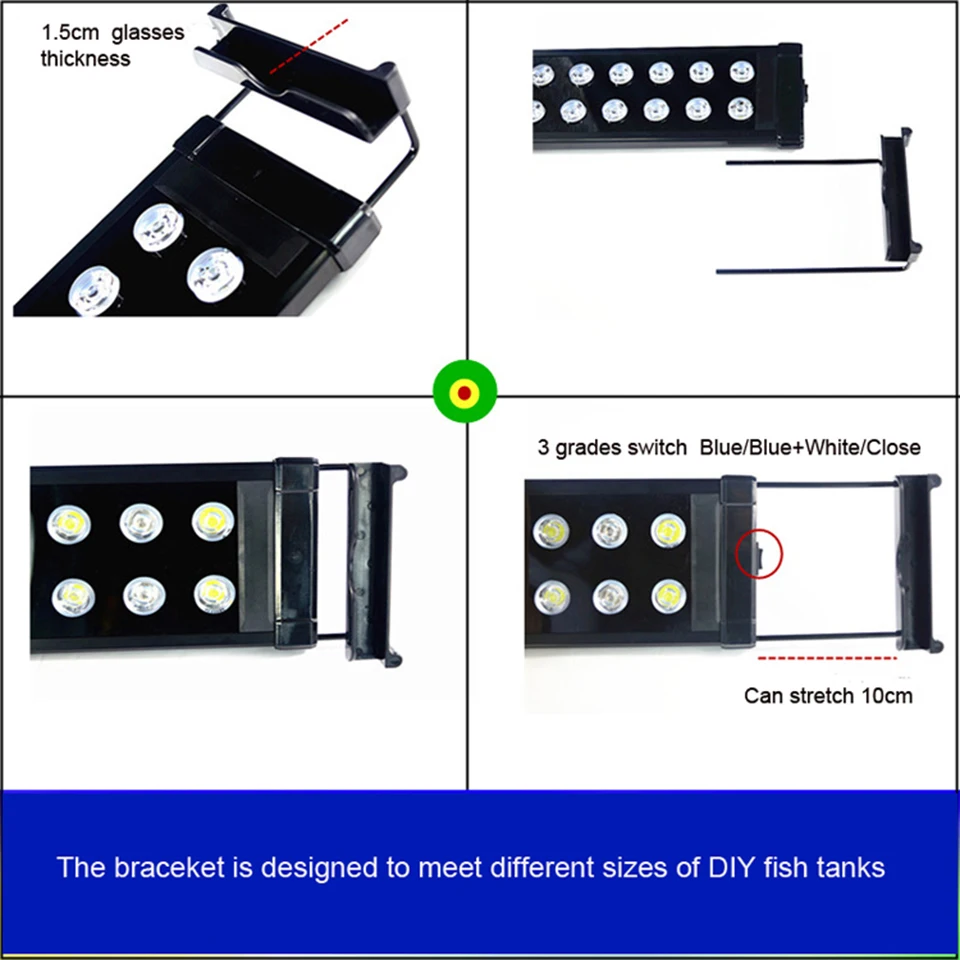 30 Вт светильник для аквариумных растений, светильник для аквариума с выдвижными кронштейнами, 24 белых 12 синих СВЕТОДИОДА, подходит для аквариума 75~ 95 см