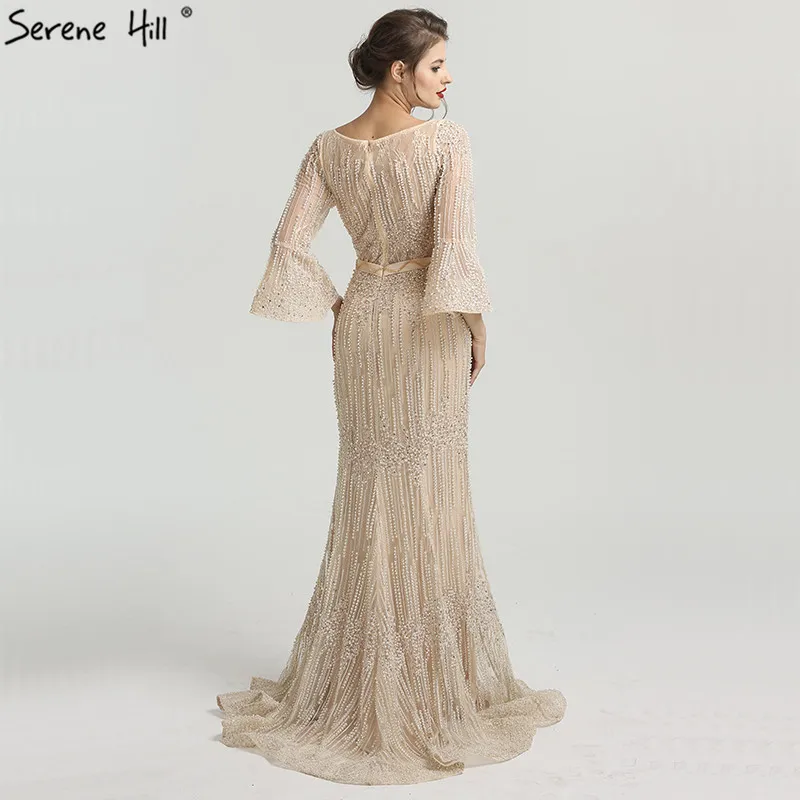 Robe De Soiree вечерние платья с v-образным вырезом Русалка жемчуг Кристалл Сексуальные Длинные рукава Модные Вечерние Платья