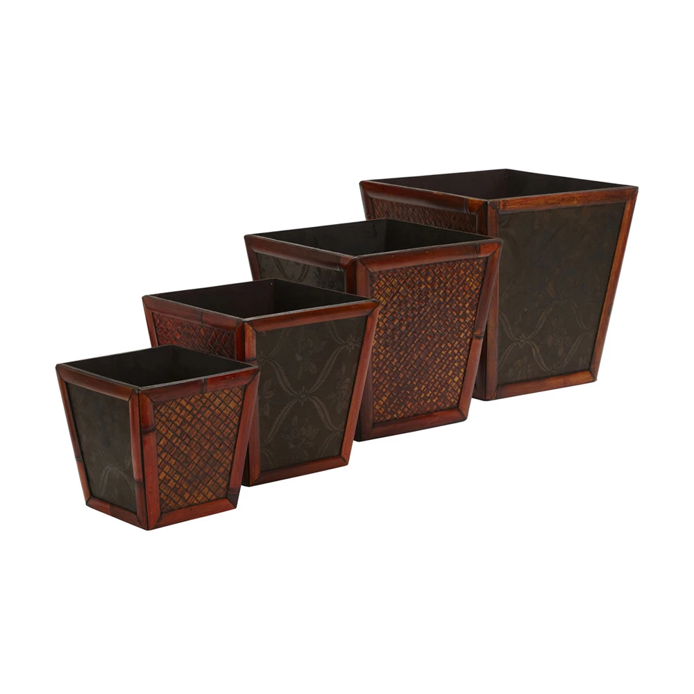 Nearly Natural Bamboo Square Decorative Planters - Set of 4 Burgundy