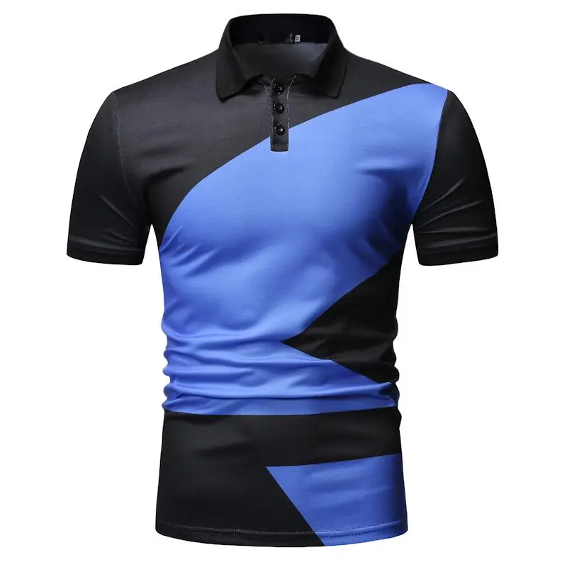 

Summer Tops Business Casual Polo Shirt for Men Short sleeve Color stitching Men Polo Shirt Tees blue green New