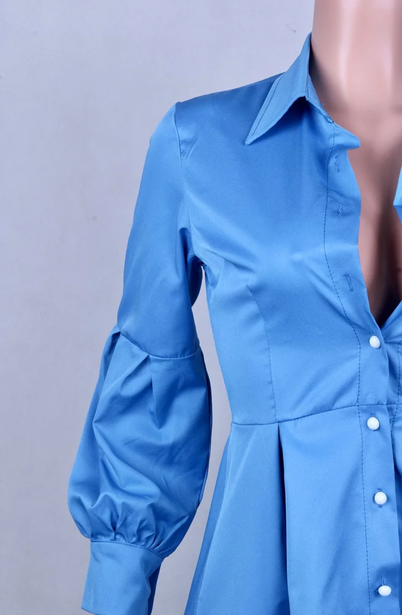 Женская блузка с рукавом-фонариком и пуговицами, повседневная однотонная блузка с отложным воротником, осенняя Асимметричная рубашка с подолом