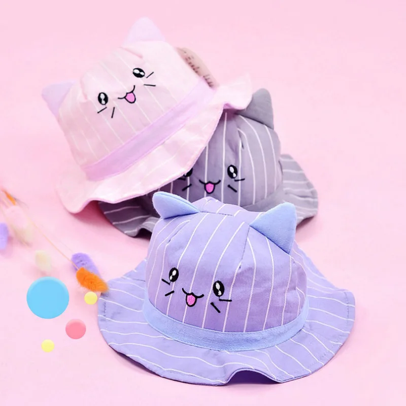 

Spring Summer Cartoon Cat Cap for Baby Cute Kids Bucket Hat Baby Girl Hats Children Infant Beach Bucket Sun Cap Hat