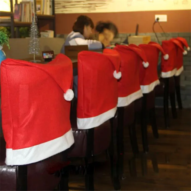 2016 Christmas Products Supplies 1pc Seat Cover Chair Santa Claus Hat Dinner Decoration Hot
