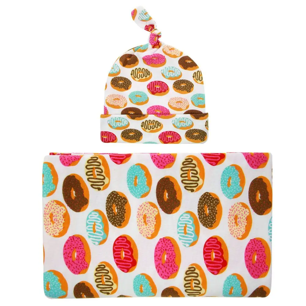 Пеленальный мешочек для сна для новорожденных Пеленальное Одеяло Набор шапочек-бини шапочка для новорожденных Одежда для дома реквизит для ребенка подарок для душа - Цвет: Doughnut