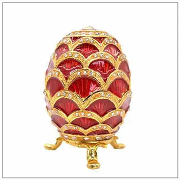

QIFU Design Red Faberge Egg Shape Jewelry Trinket Box Craft Decoration Gift