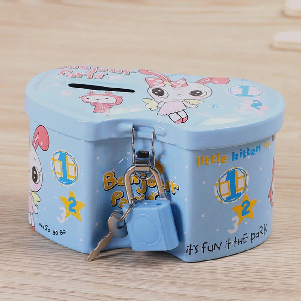 

2018 Double Heart Cartoon Piggy Bank Tinplate Creative Child Piggy Bank Color Random