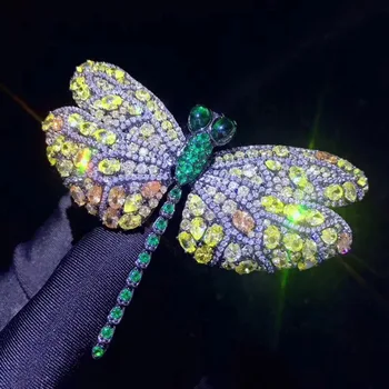 

unisex 925 sterling silver with cubic zircon dragonfly brooch pins multi color fine jewelry for women & men vintage insect