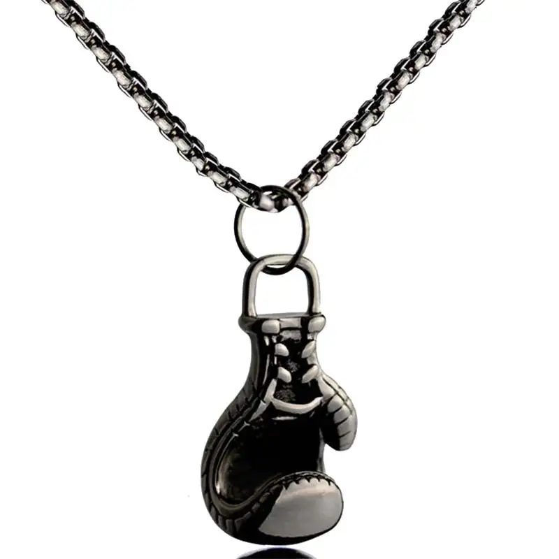Gym Fitness Boxing Glove Necklace Pendant Stainless Steel Chain Men