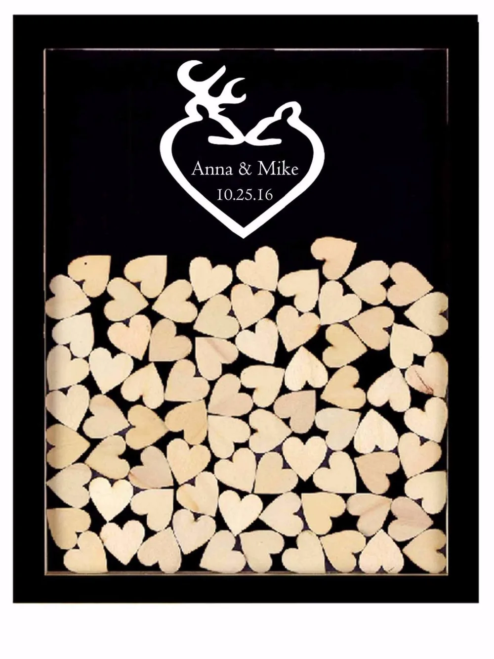 

Personalized Wedding Guest Book Frame,Rustic Wooden Hearts Guestbook Alternative Drop Box Guestbook for Signature,Wedding Decor