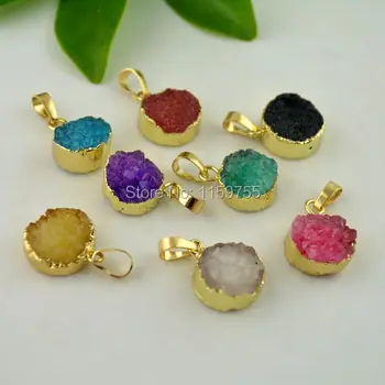 

Jewelry Finding Mixed Color Drusy , 24k Gold Color Quartz Stone Charms Pendant 8pcs