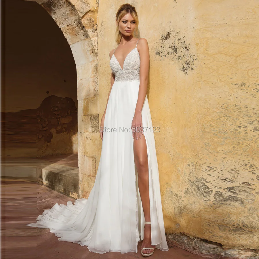 Пляжные свадебные платья Vestido De Noiva с v-образным вырезом трапециевидной формы на