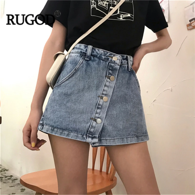 Женские джинсовые шорты RUGOD однотонные облегающие с высокой талией а-силуэта 2019 |