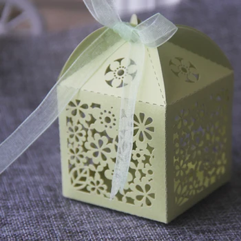 

50pcs/lot laser cut hot sale carved flower pearl paper small box decorations for party happy birthday decorations with ribbon