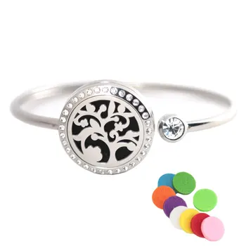 

10pcs 25mm Crystal Stainless steel Aromatherapy locket Bracelet Bangle essential oil diffuser locket Trees of Life bracelet