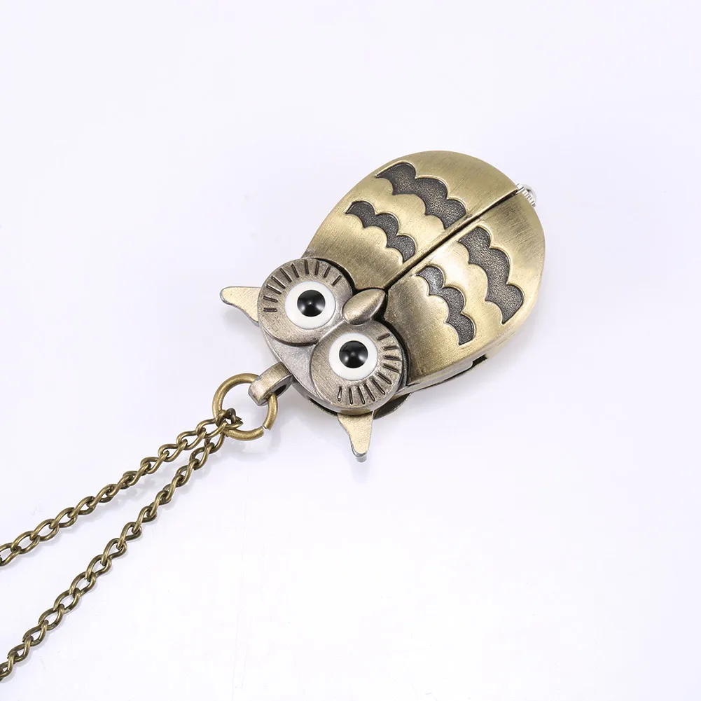 Pocket Watch Vintage Alloy Retro Owl Shape Pendant Long Necklace Chain Keychain