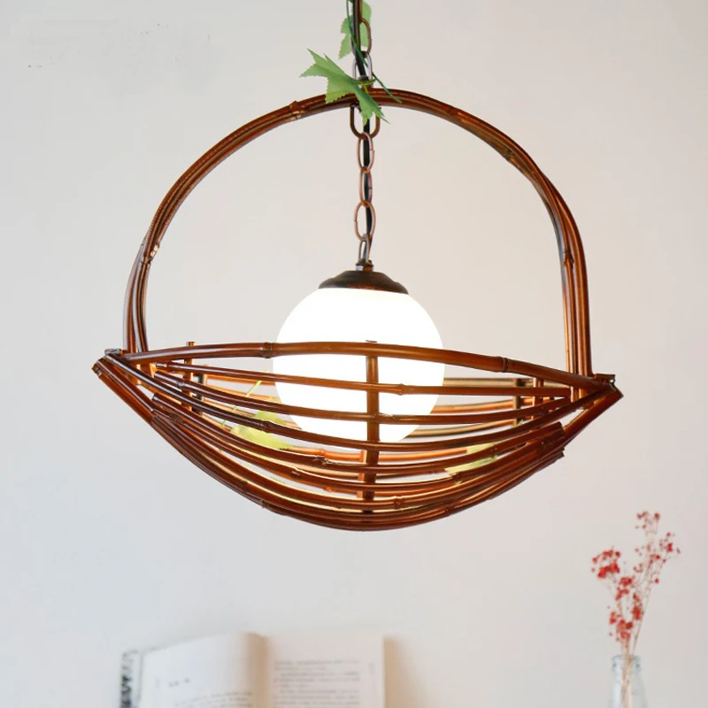 

American country bamboo basket restaurant farm hostel Cafe decoration engineering hall Pendant Lights Z11670