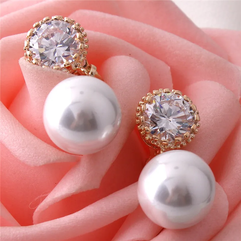 Round Shape AAA Cubic Zircon Simulated Pearl Clip on Earrings Non Piercing for Women ear clip earrings clip earrings ear clip