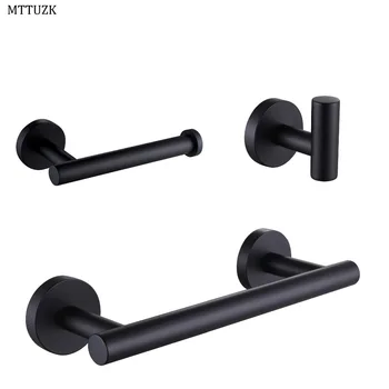 

MTTUZK black 304 stainless steel bathroom hardware set, towel bar, robe hook,paper holder Bathroom hardware accessories
