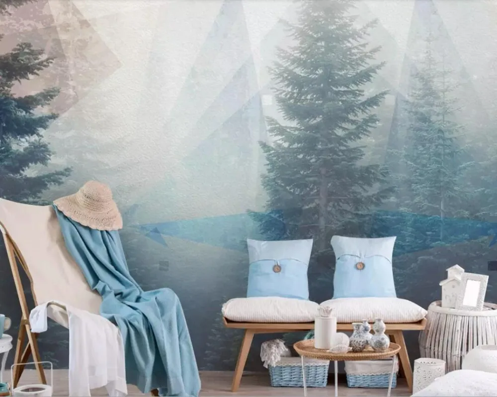 

Modern forest mist natural scenery background wall painting