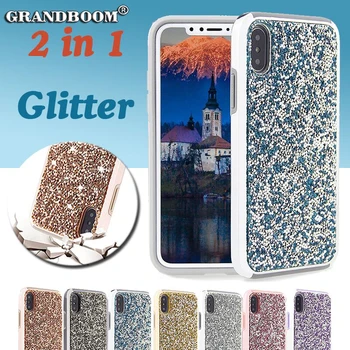 

100pcs Premium Bling 2in1 Luxury Diamond Cases For iPhone XS Max XR X 8 7 6 6S Plus Electroplated Rhinestone Glitter Back Cover