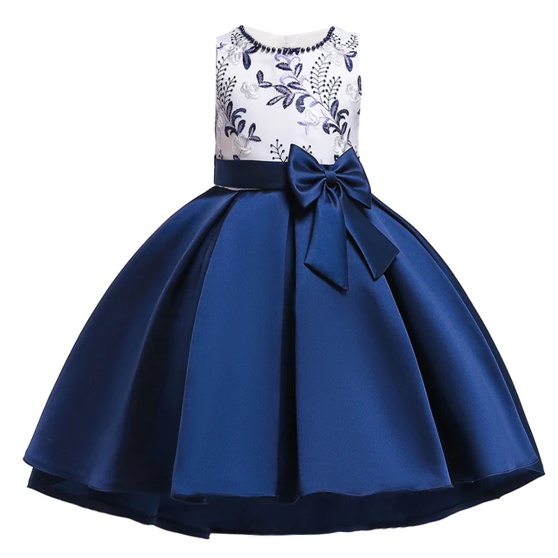 Платье принцессы для маленьких девочек; Детские платья для девочек; летнее свадебное платье без рукавов с бантом; платья для дня рождения; Детский костюм - Цвет: Navy blue