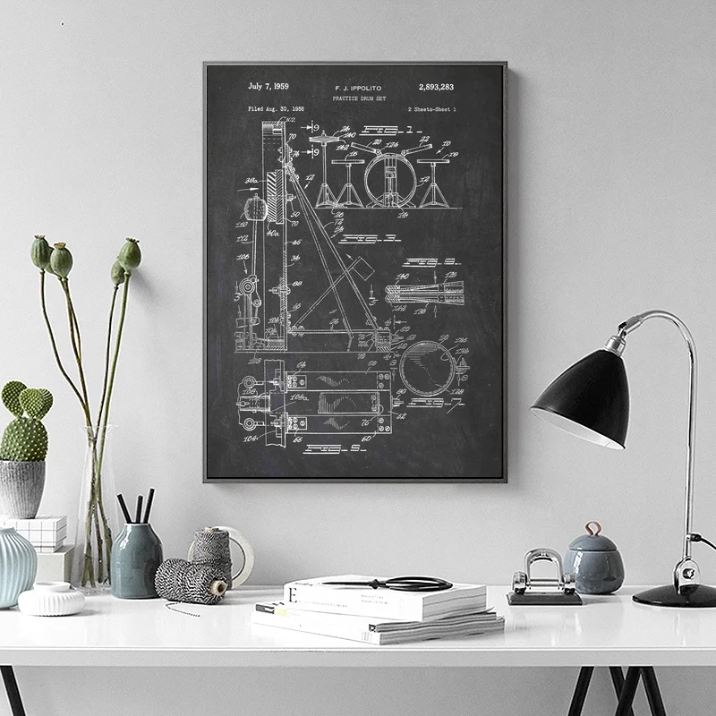 

Drum Kit Patent Print Wall Art Paint Wall Decor Canvas Prints Canvas Art Poster Oil Paintings No Frame