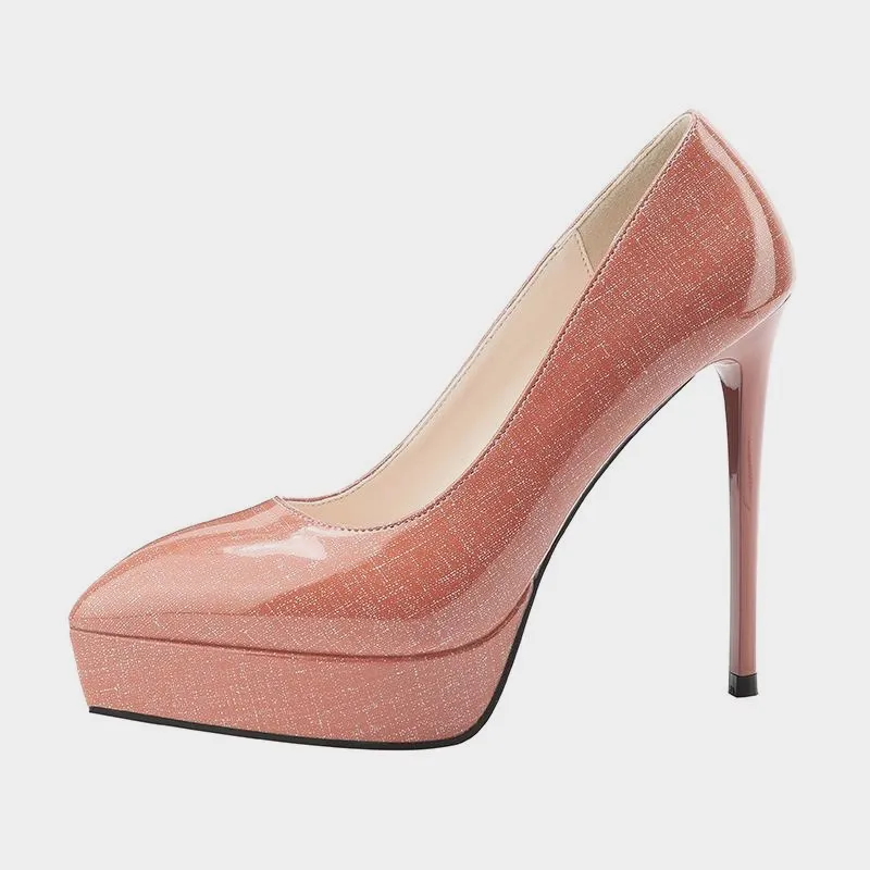 

EOEODOIT Ultra High Stiletto Heels Platform Shoes Mixed Color Leather Slip On Pointed Toe Elevator Party Club Wedding Shoes 12cm