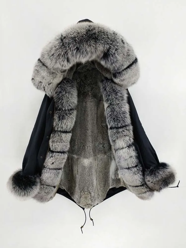 Mao KongLong парка зимняя куртка женские парки пальто из натурального меха натуральный мех енота капюшон Подкладка из натурального кроличьего меха Роскошная уличная одежда - Цвет: Rabbit fur liner A