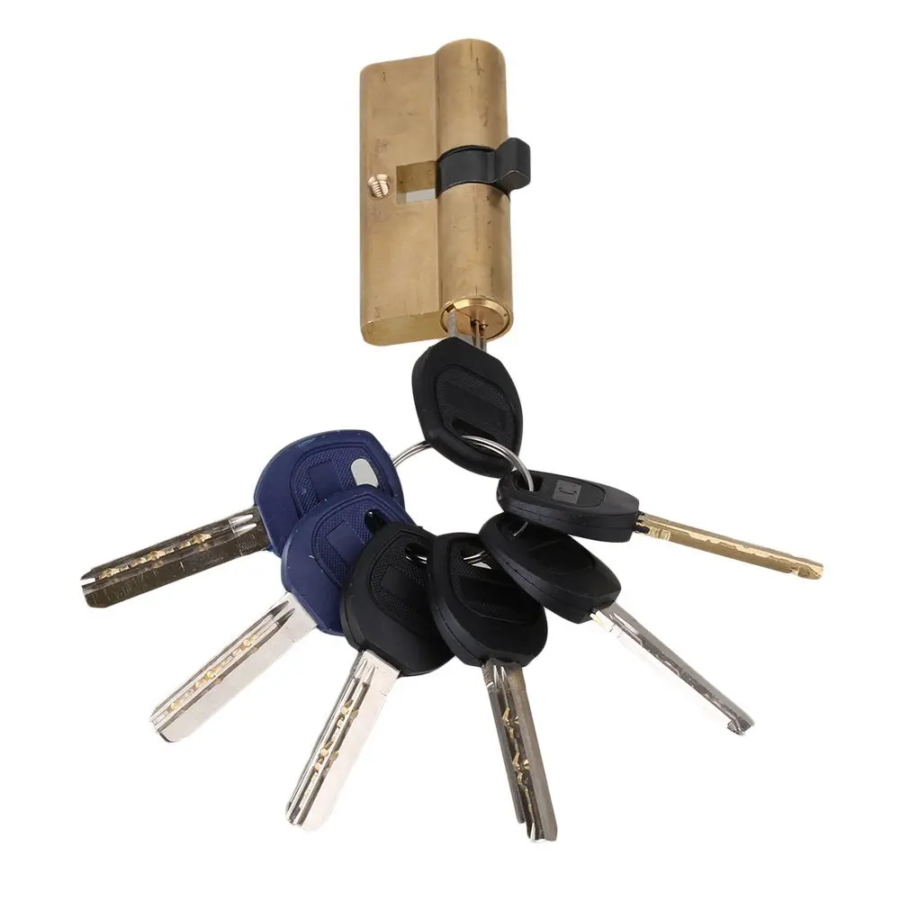 Euro-Profile-Cylinder-Barrel-5-Pin-Lock-Brass-Satin-Nickel-Finish-70mm-With-7-Keys