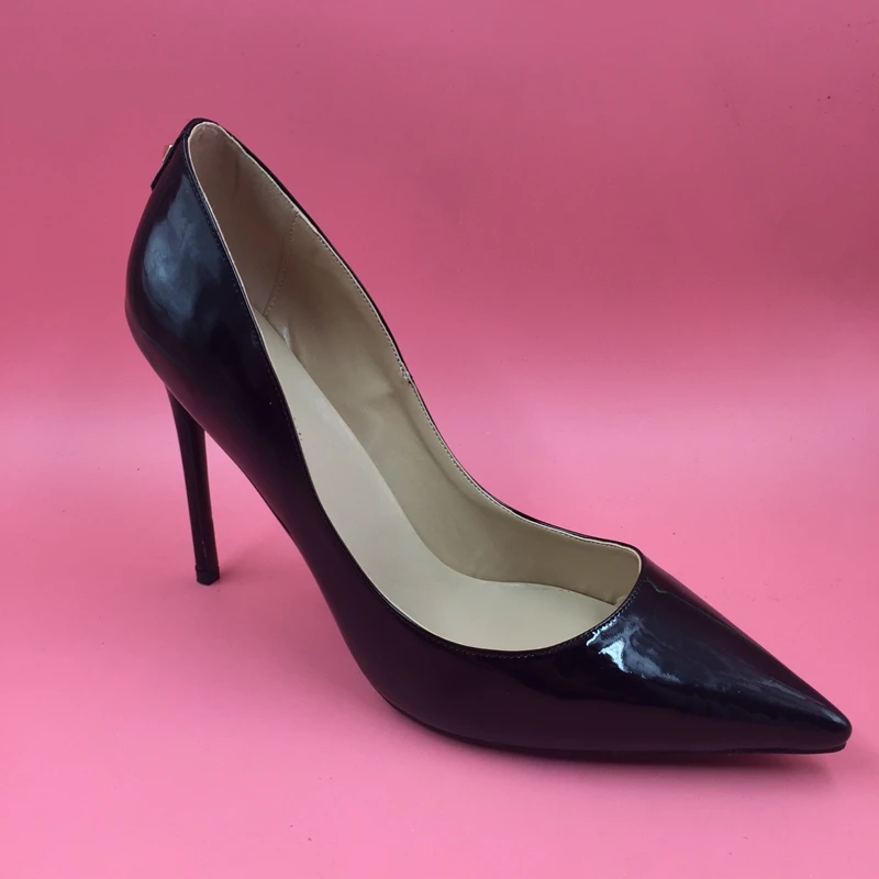 Black Shiny Leather Pump Women Pointed Toe Black Pumps 5 Inch Heels ...