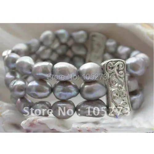 Stretch 3row Aa8 12mm Gray Baroque Shaper Genuine Freshwater Pearl Stretch 3row Aa8 12mm Gray Baroque Shaper Genuine Freshwater Pearl Bracelet Fashion Jewelry Whole