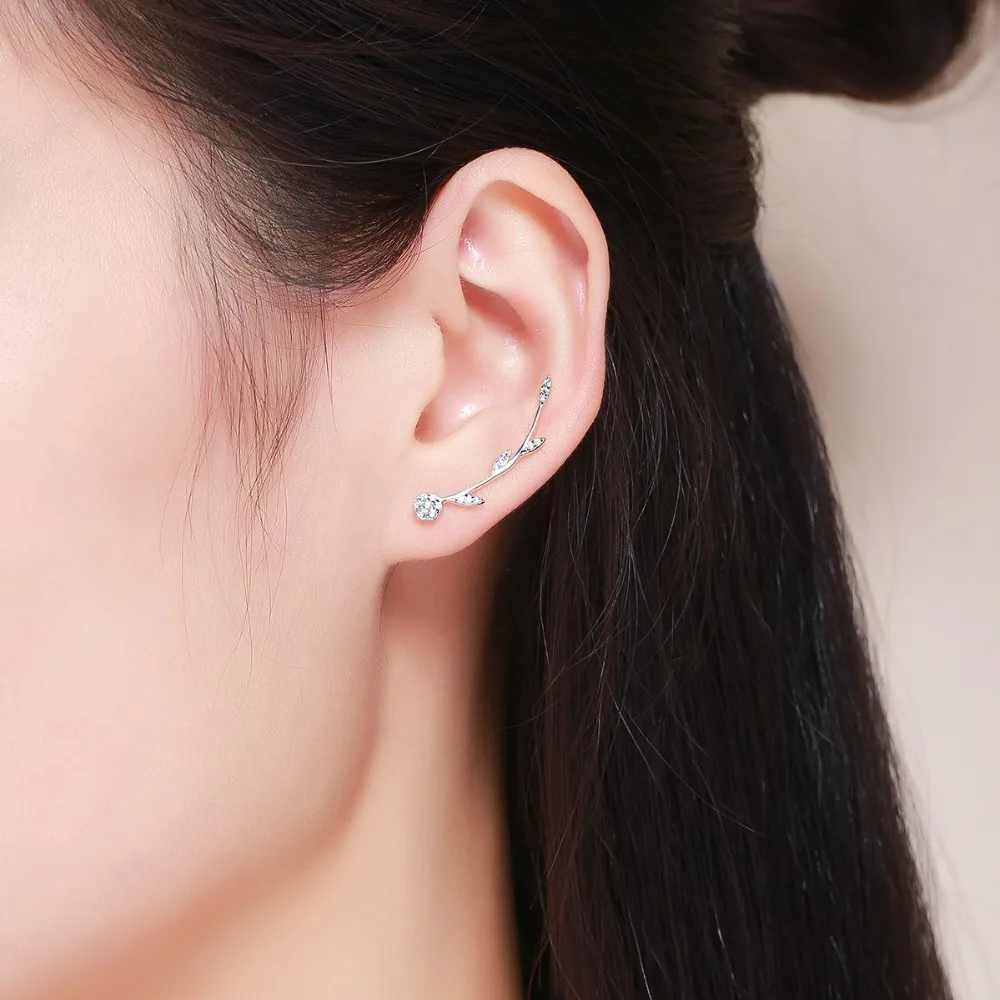 

Elitven CZ Leaves Ear Climber Clip on Korea Earrings Real 925 Sterling Silver Stud Earrings for Women Grils Jewelry Gift