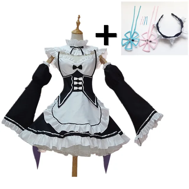 RAM Remu REM Maid Cosplay Apron Dress Women Girls Female Outfit Uniform