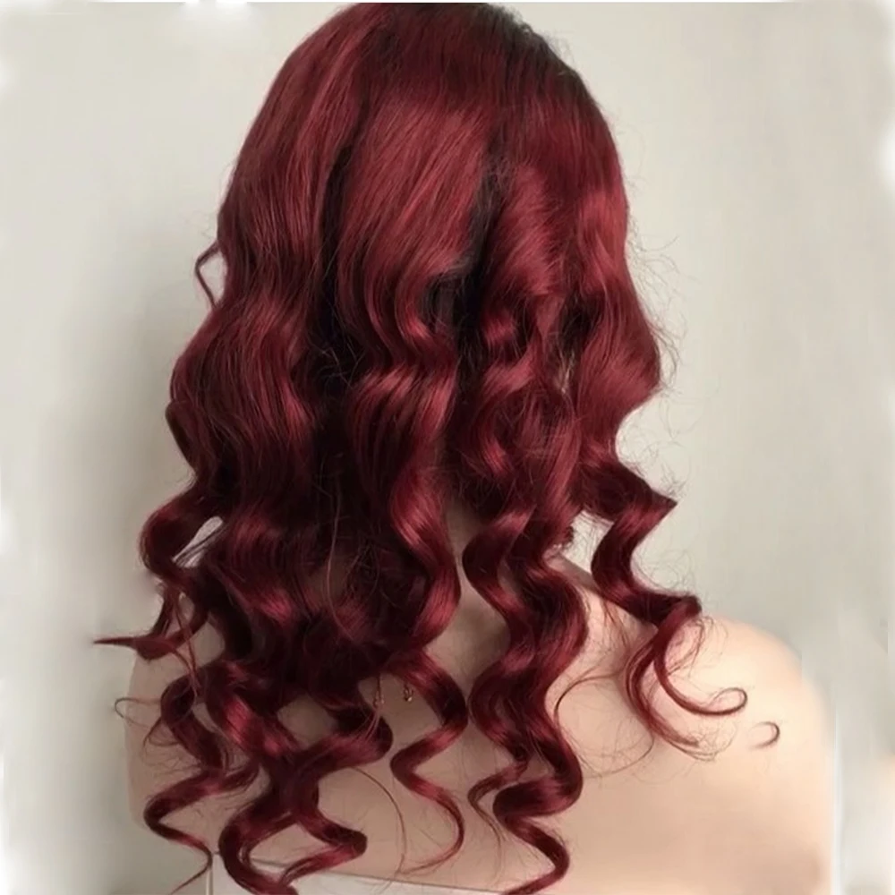 Simbeauty 99J бордовый 360 синтетический Frontal шнурка волос человеческие волосы Искусственные парики бразильский Remy средства ухода за кожей волна