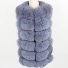 Жилет женский серый натуральный мех лисы большой размер Модное пальто жилет Куртка Парк