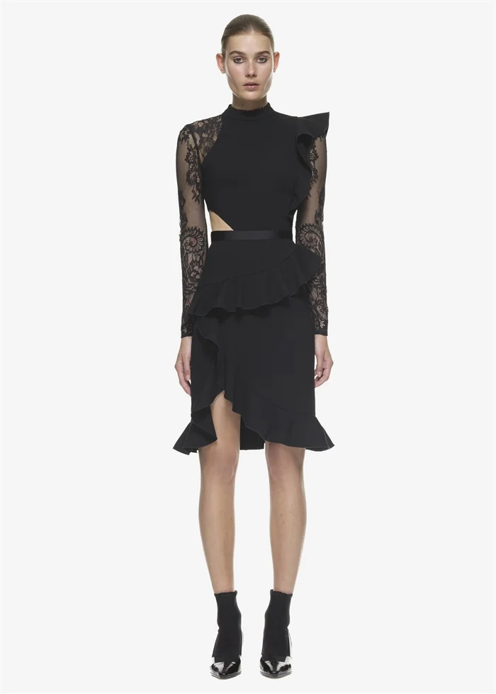 Seiwnibu, прозрачное кружевное платье трапециевидной формы, винно-черное, с расклешенными рукавами, сексуальное вечернее платье, платья с автопортретом
