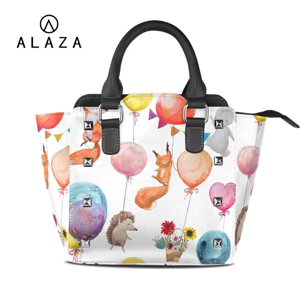 

ALAZA 3D Cartoon Animal Prints Handbag Simple Style Women Shoulder Bag With Long Shoulder Strap Tote Leather Bag Wholesle 2019