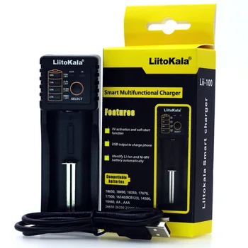 

Liitokala Lii-100 NiMH Lithium Battery Single Slot 18650 Intellegent Charger USB Output for 1.2V 3.7V 3.2V 3.85V AA AAA 26650