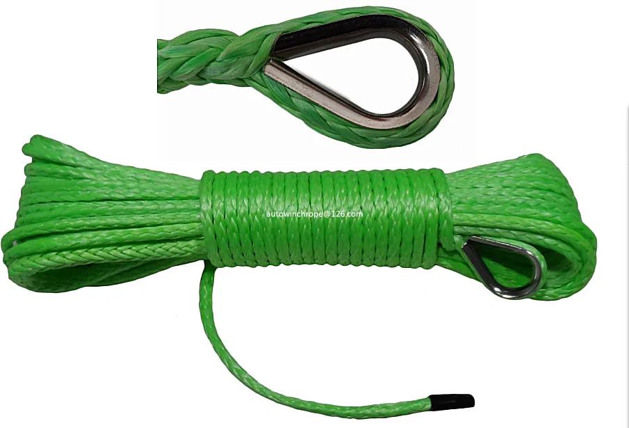 Green 5mm*15m ATV Winch Line, Synthetic Winch Cable,Boat Winch Rope,UTV