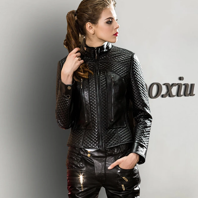 Mouton Black Automne Printemps 2018 Mujer Chaqueta Fit Court Peau Femmes En Manteau Zt525 Vêtements Élégant Coréen Véritable Manteaux Slim Veste Cuir De a1qra0x