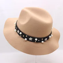 BING YUAN HAO XUAN Новая женская шляпа-бункер, фетровая шляпа с широкими полями, фетровая шляпа-котелок, мягкая шляпа, солнцезащитный перламутровый пояс, женская большая дамская шляпа-колокол