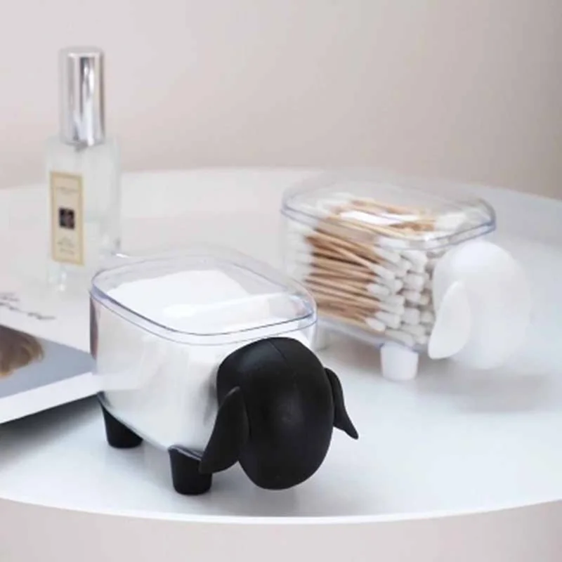 

Cartoon Sheep Shape Storage Box Creative Cute Mini Cotton Swab Transparent Multi-function Kitchen Sundries Desktop Lid Organizer